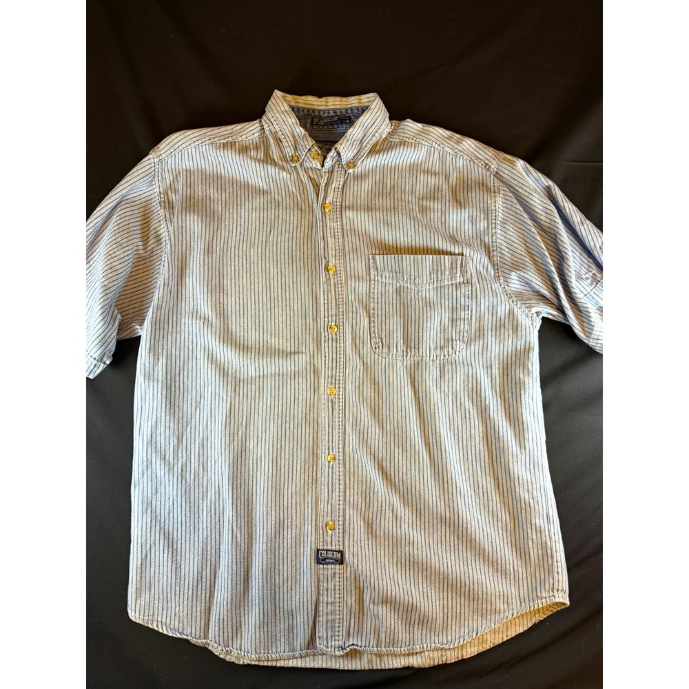 Vintage Coliseum Authentic Blue White Striped Men's Western LS Shirt, Large